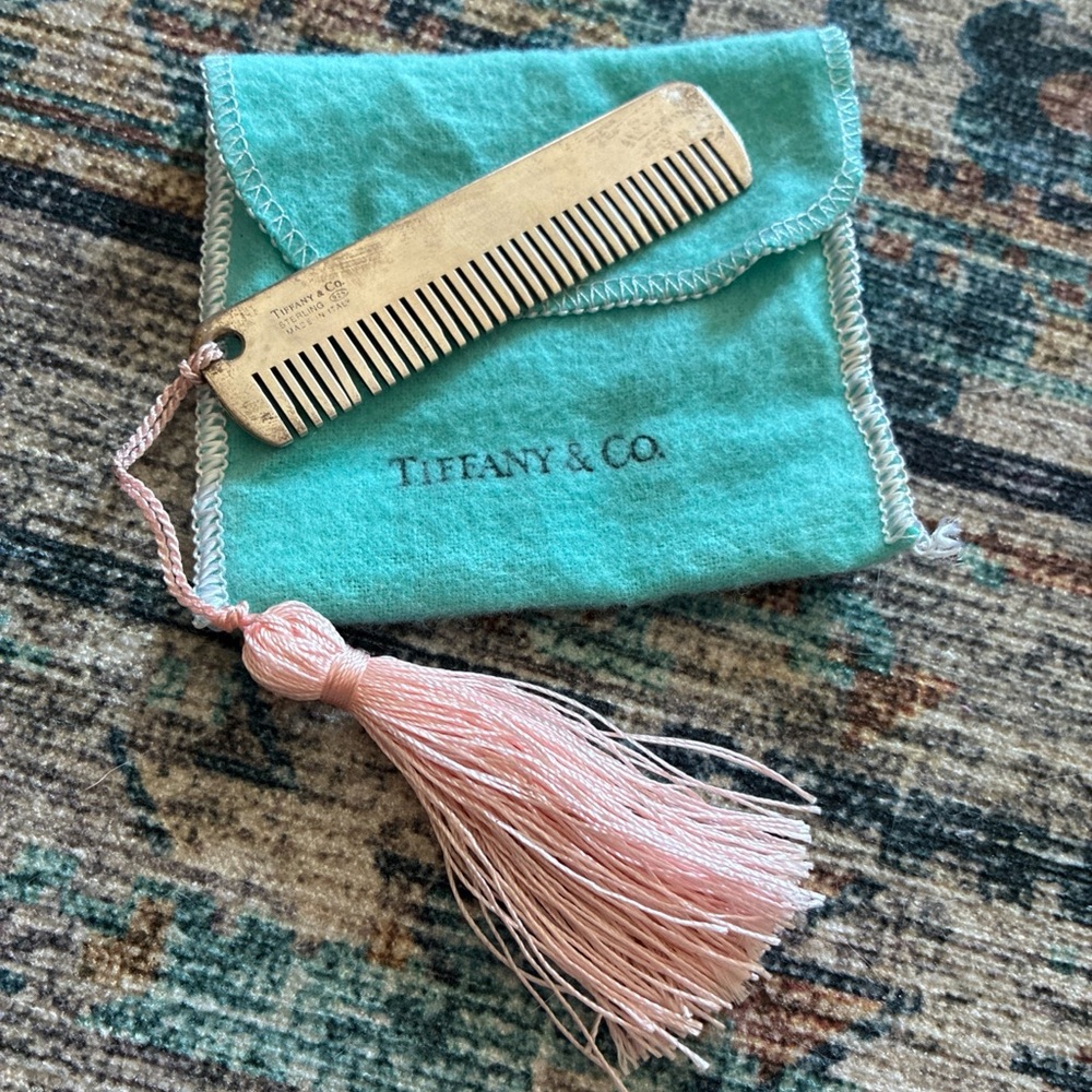 Tiffany and Co. Sterling silver baby comb with pink tassel